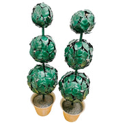 Mid-Century Italian Green Tole Three Ball Potted Topiaries, a Pair