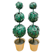 Mid-Century Italian Green Tole Three Ball Potted Topiaries, a Pair