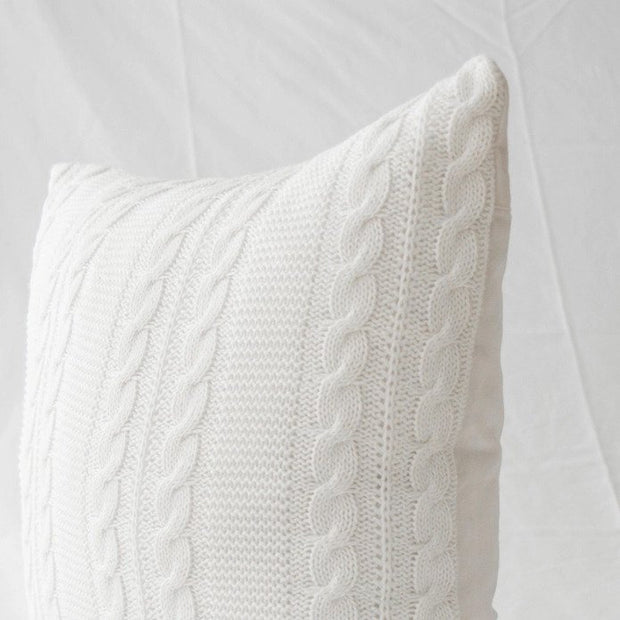 White Cable Knit Cotton Pillow Cover 18