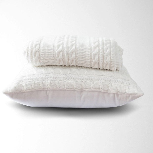 White Cable Knit Cotton Pillow Cover 18" x 18"