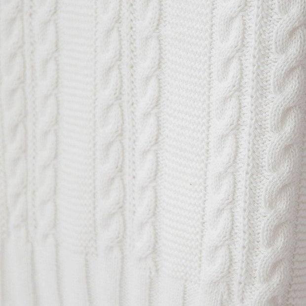 White Cable Knit Cotton Throw Blanket