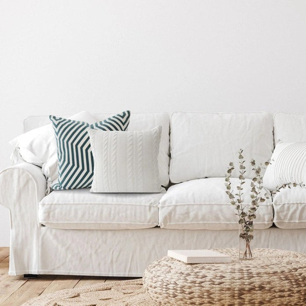 White Cable Knit Cotton Pillow Cover 18" x 18"