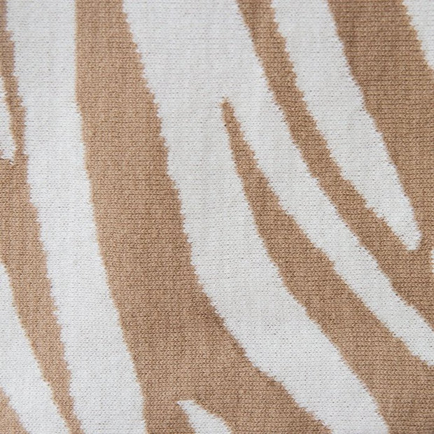 Beige Zebra Cotton Knit Throw Blanket