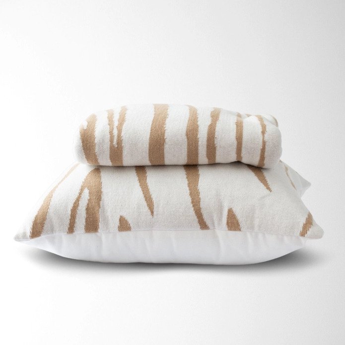 Beige Zebra Cotton Knit Throw Blanket