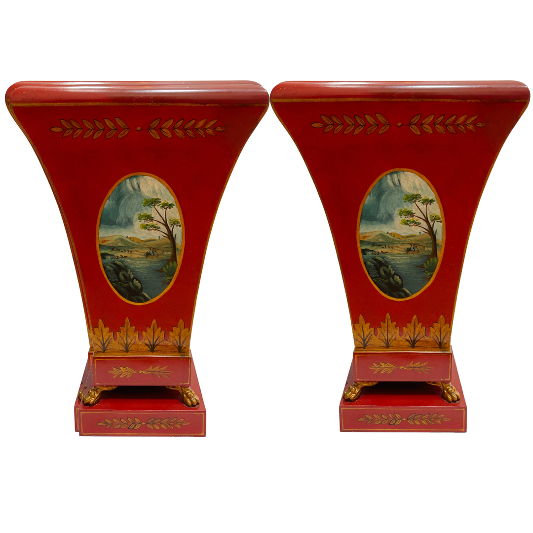 French Directoire Style Red Tole Urns by Maitland-Smith