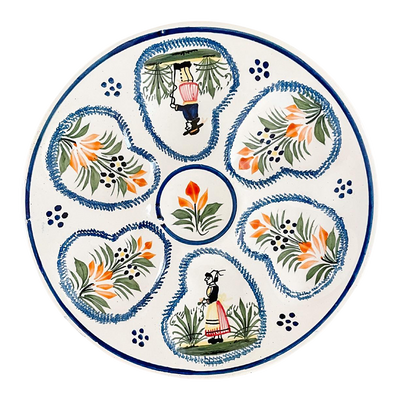 French Faience Henriot Quimper Breton Couple Oyster Plate