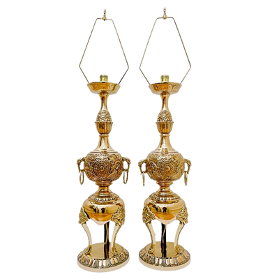 Pair of Mid Century Modern Brass Dragon Head Table Lamps