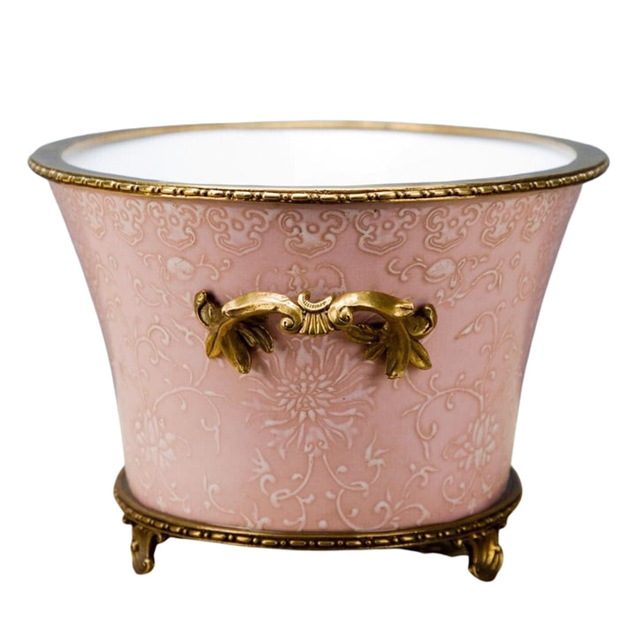 Porcelain Pink Foot Bath Planter With Bronze Ormolu