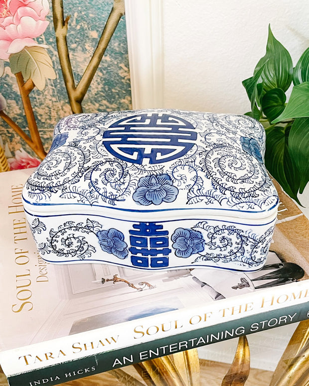 Double Happiness & Scrolling Peonies Porcelain Box