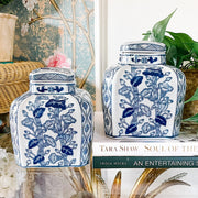 Pair Of Blue & White Octagonal Ginger Jars