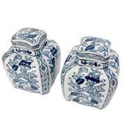 Pair Of Blue & White Octagonal Ginger Jars