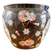 Large Black & Gold Bird Motif Fish Bowl Planter