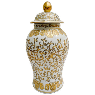 Chinese white and Gold Scrolls Ginger Jar
