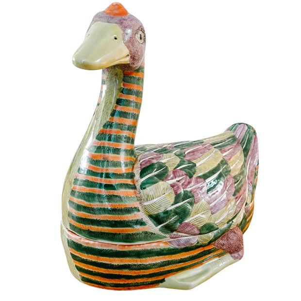 Large Chinese Famille Rose Swimming Goose Form Tureen