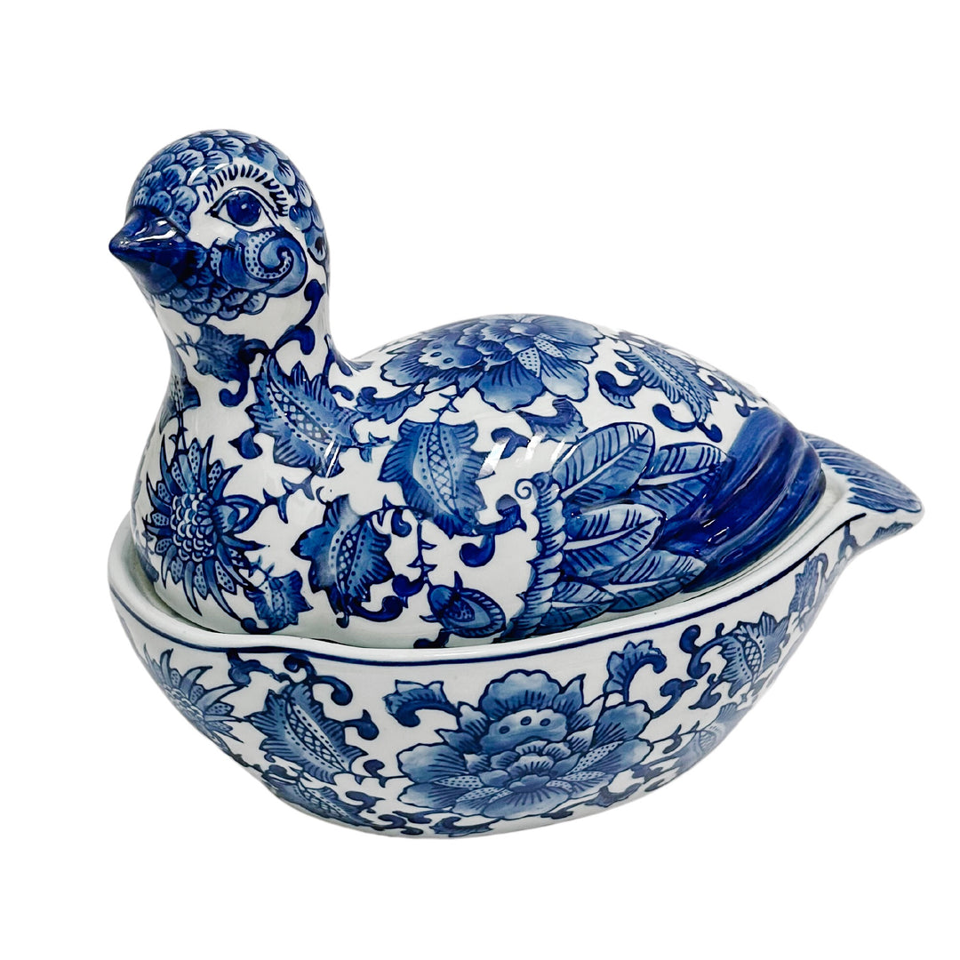 Seymour Mann Blue & White Quail Form Lidded Box