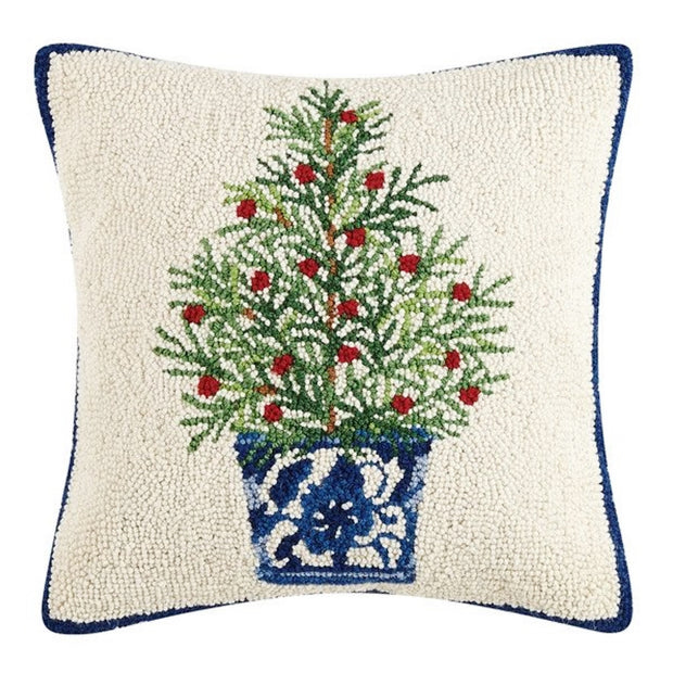 Chinoiserie Tree Wool Hooked Pillow 16 x 16