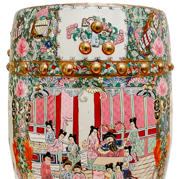 Mid 20th Century Chinese Rose Medallion Garden Stool