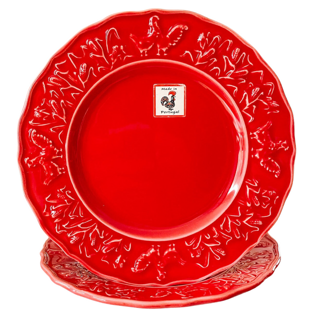 Bordallo Pinheiro Hen & Rooster Red Plates