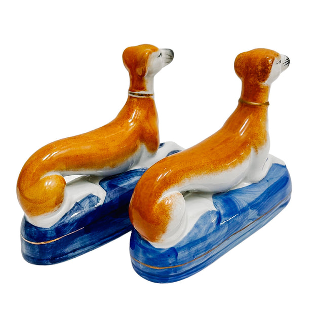 Pair Of Staffordshire Style Reclining Greyhounds