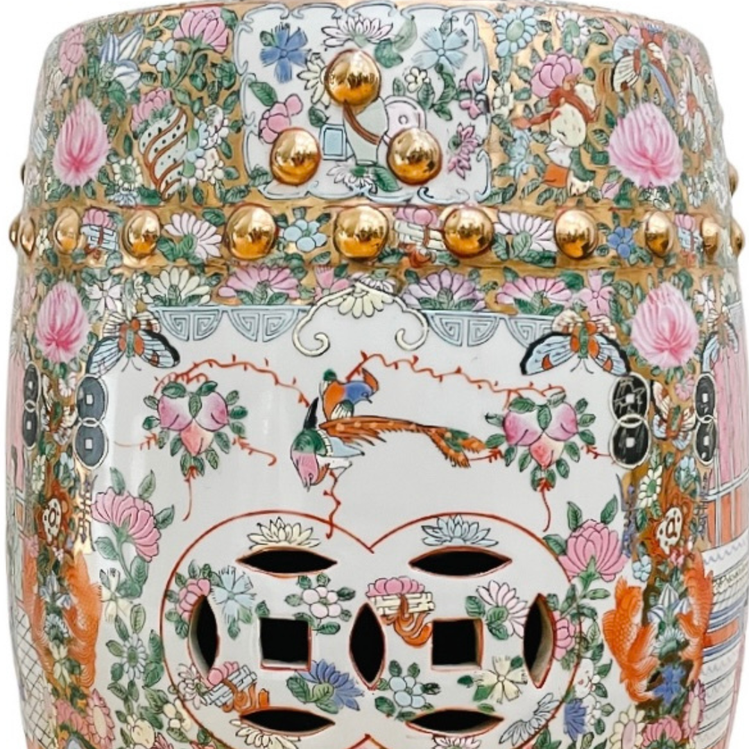 Mid 20th Century Chinese Rose Medallion Garden Stool