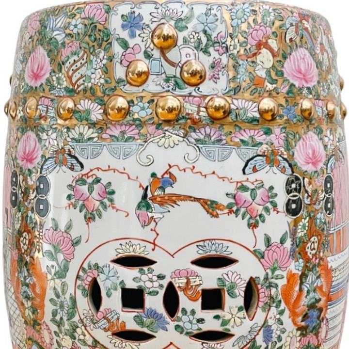 Mid 20th Century Chinese Rose Medallion Garden Stool