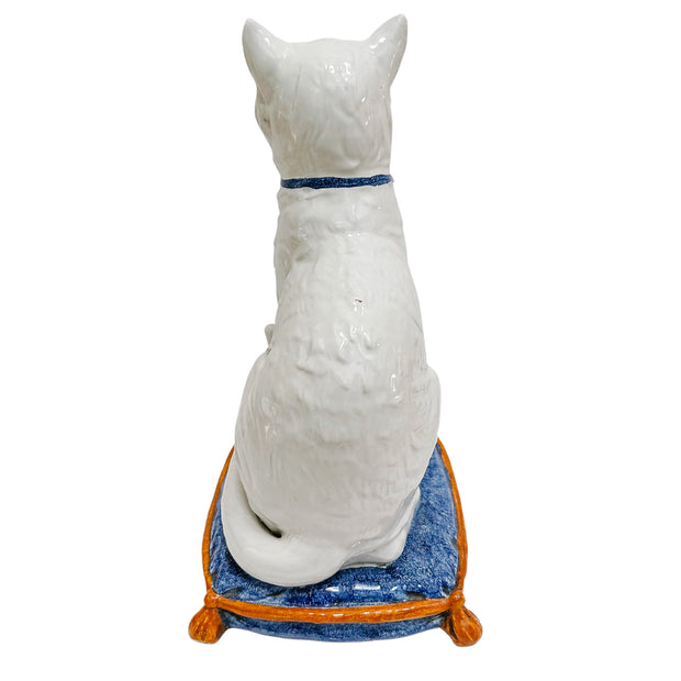 1960s Italian Glazed Terracotta Cat On Pillow
