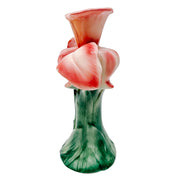 Pair Of Italian Porcelain Pink Iris Candlesticks
