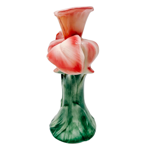 Pair Of Italian Porcelain Pink Iris Candlesticks