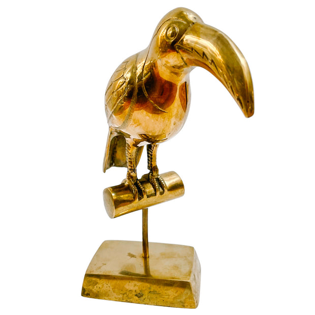 Mid-Century Brass Perched Toucan on Stand