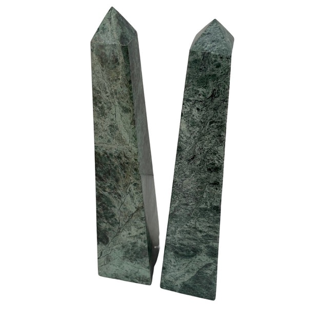 Pair Of Tall Contemporary Green Marble Obelisks