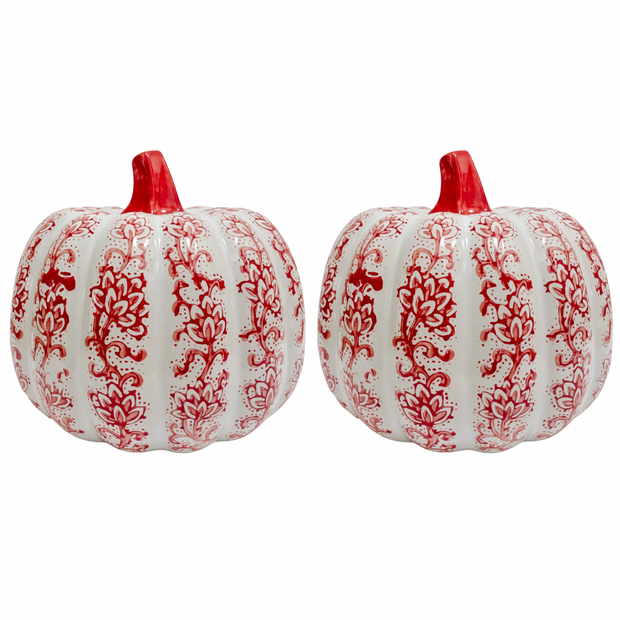 Large Chinoiserie Red & White Decorative Pumpkin