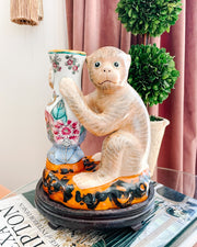 Tobacco Leaf Chinoiserie Monkey On Stand