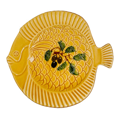 French Provençal Faience Fish Plate With Olives Motif