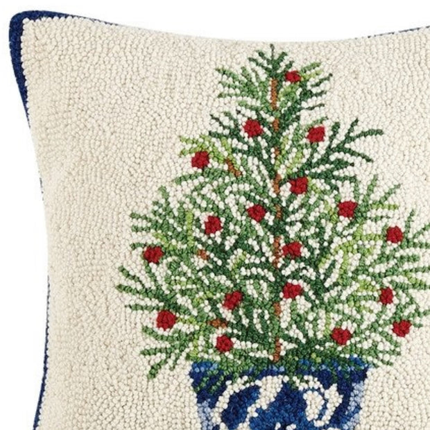 Chinoiserie Tree Wool Hooked Pillow 16 x 16