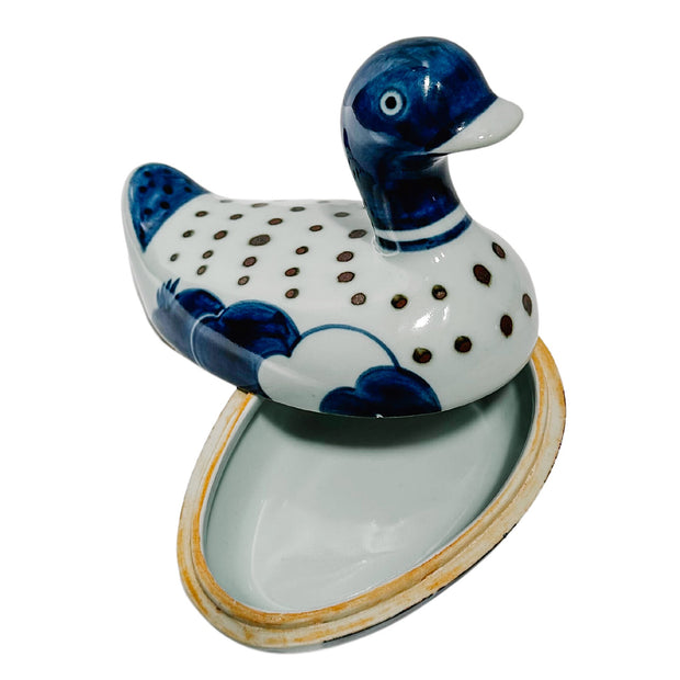 Pair Of Chinese Blue & White Porcelain Duck Boxes