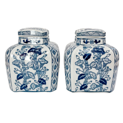 Pair Of Blue & White Octagonal Ginger Jars