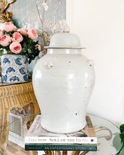 Large 19" Rustic European Antique White Temple Jars