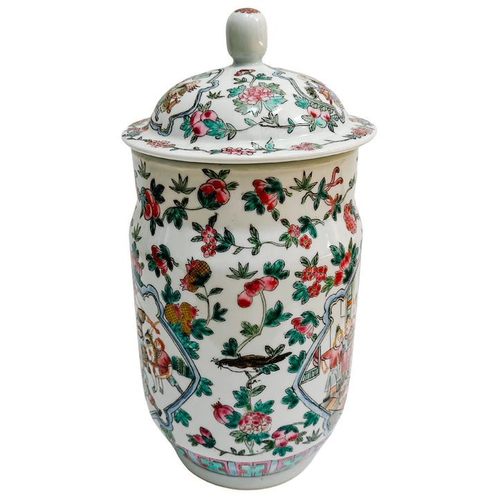 Ethan Allen Famille Rose Tall Lidded Jar