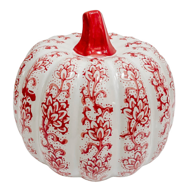 Large Chinoiserie Red & White Decorative Pumpkin