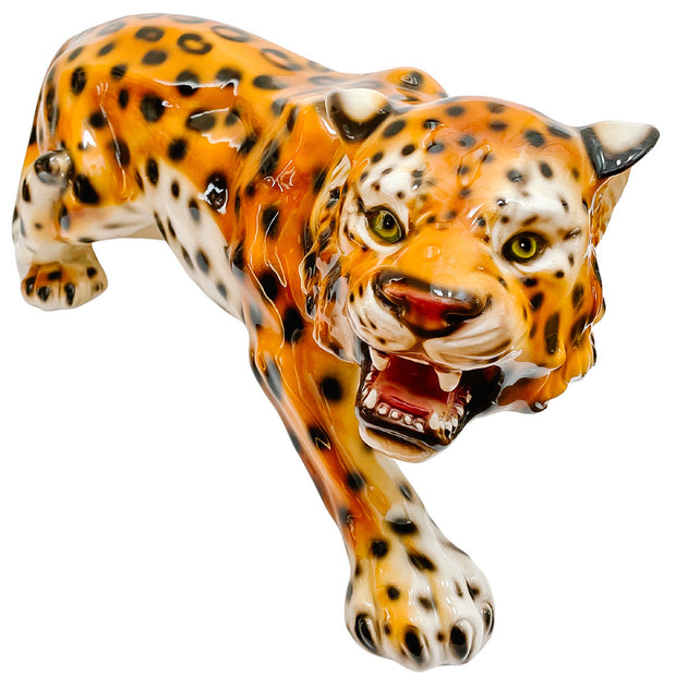 Italian Glazed Ceramic Leopard Statue