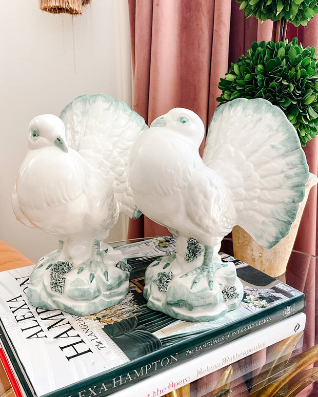 Pair Of Italian Porcelain Fantail Pigeons