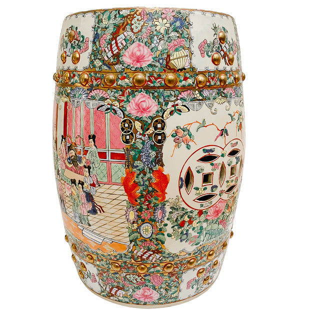 Mid 20th Century Chinese Rose Medallion Garden Stool