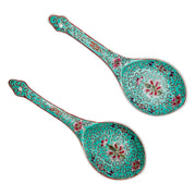 Pair Of Turquoise Famille Rose Enamel Spoon Rests