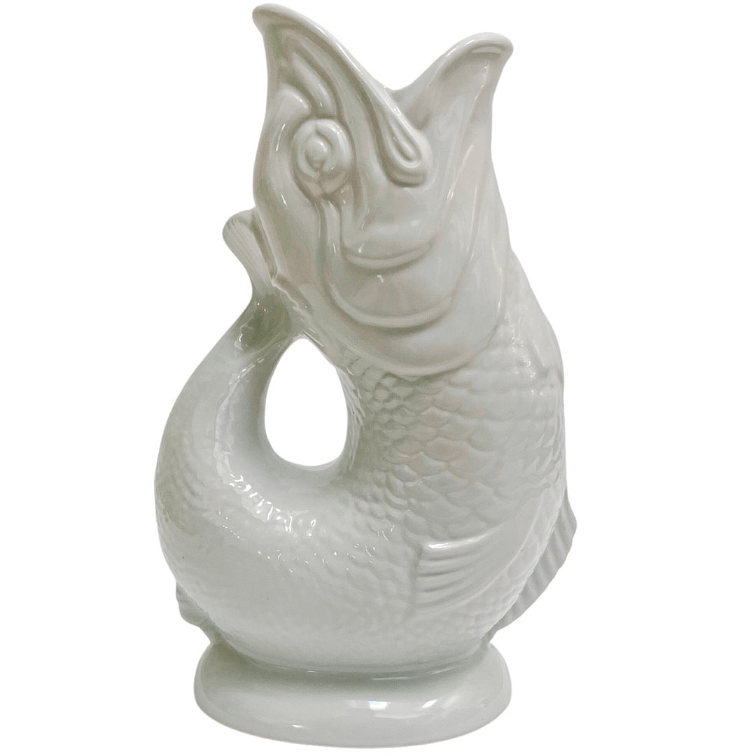 English Pottery White Gurgling Fish Pitcher