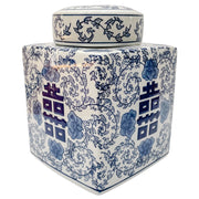 Blue & White Square Double Happiness Lidded Canister