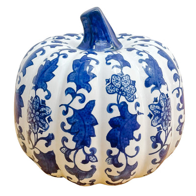 Large Chinoiserie Blue & White Decorative Pumpkin