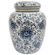 Pair Of Blue & White Twisted Peony Ginger Jars