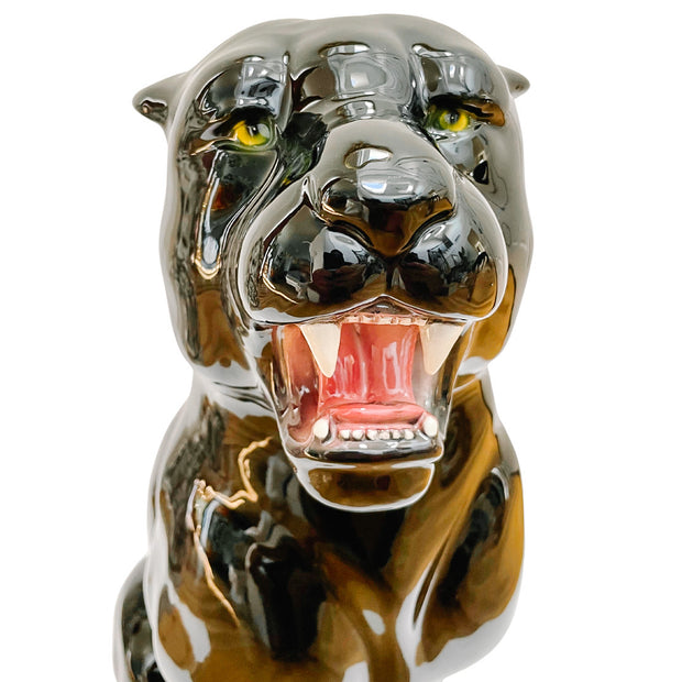 Italian Glazed Ceramic Standing Black Panther Statue