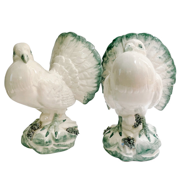 Pair Of Italian Porcelain Fantail Pigeons
