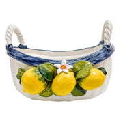 Italian Hand-Painted Ceramic Basket Tray With Lemons